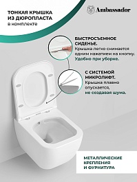 Ambassador Унитаз Forsa подвесной безободковый белый с сиденьем микролифт – фотография-7